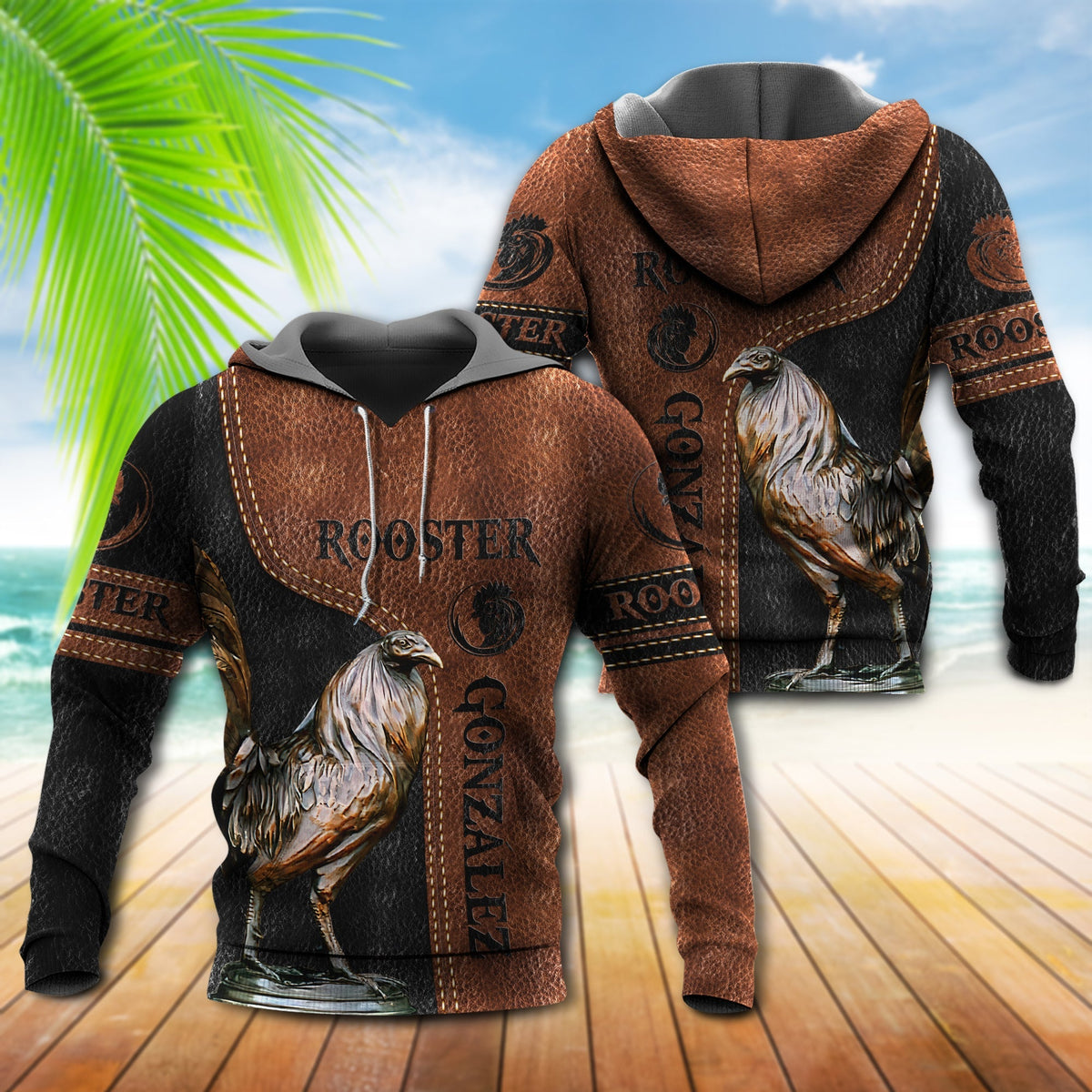 Rooster Leather Style Personalized - 3D Hoodie