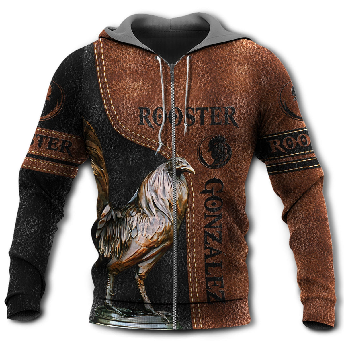 Rooster Leather Style Personalized - 3D Hoodie
