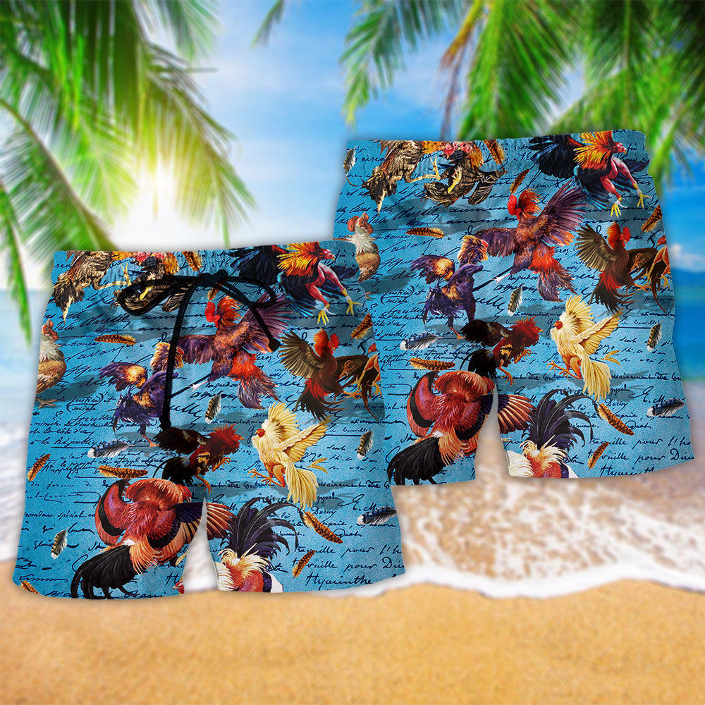 Chicken Rooster Fighting Cool Style - Beach Short - Owls Matrix LTD