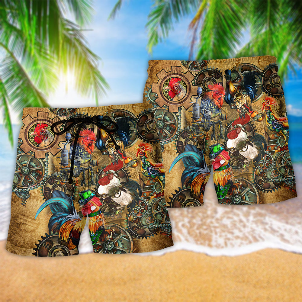 Steampunk Rooster Vintage Art – Beach Short