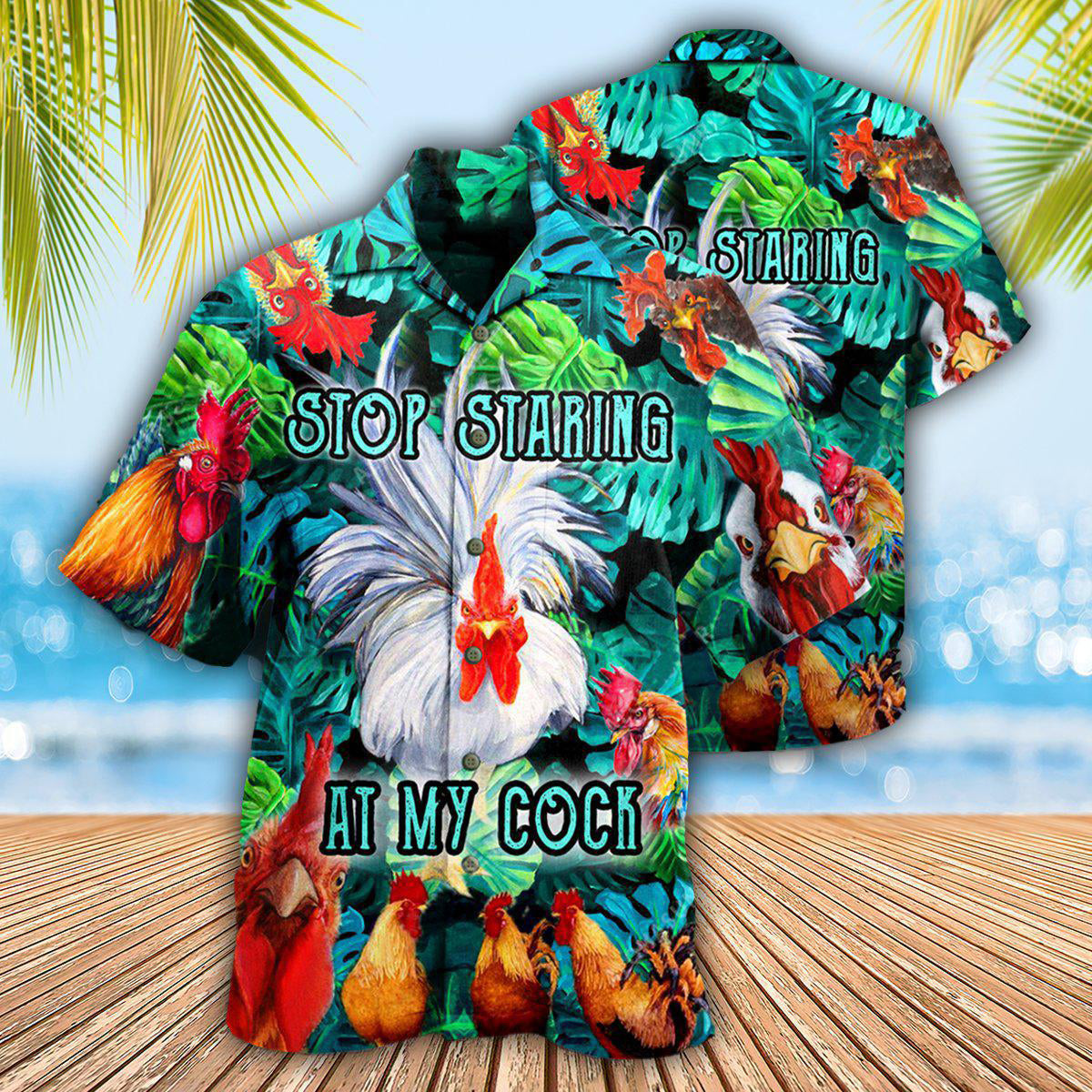 Funny Rooster Stop Staring Vintage Humor - Hawaiian Shirt
