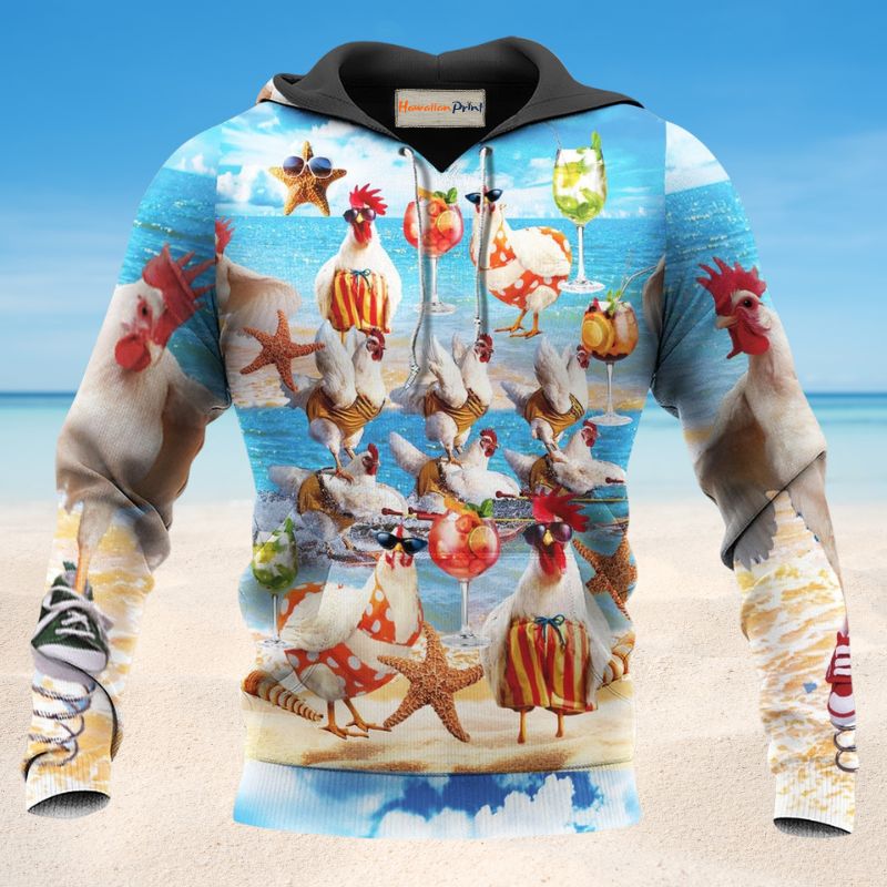 Chicken On The Beach Fun - 3D Hoodie