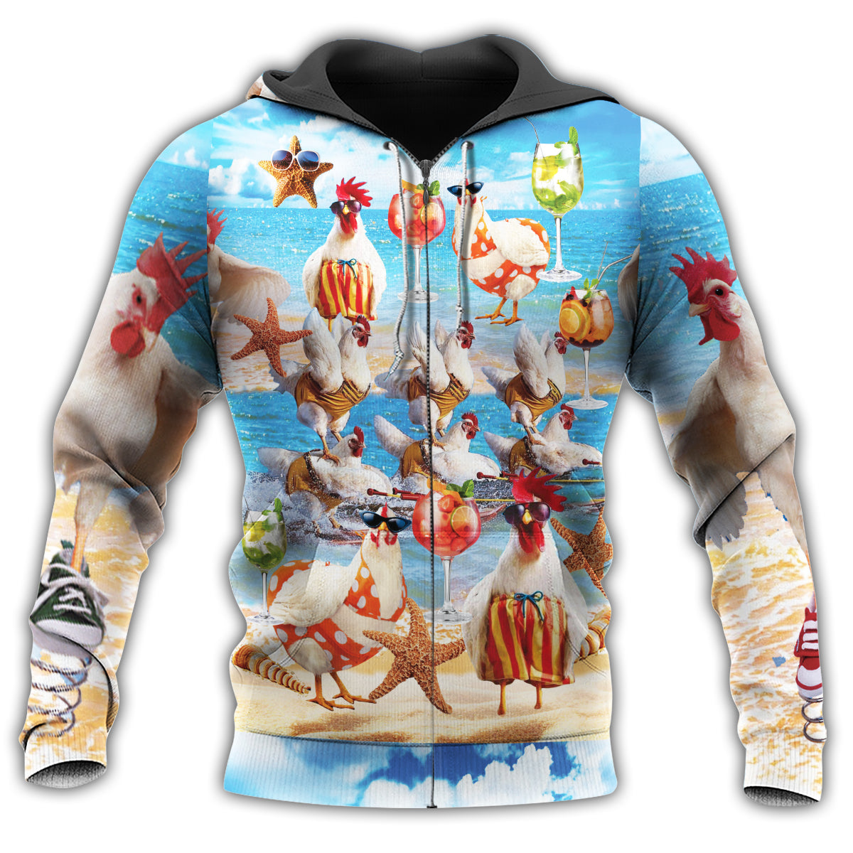 Chicken On The Beach Fun - 3D Hoodie2