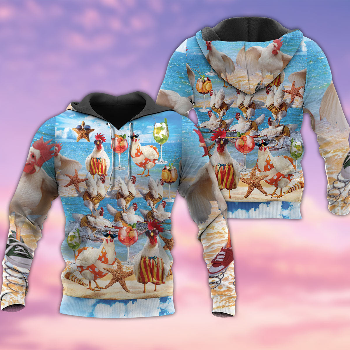 Chicken On The Beach Fun - 3D Hoodie3