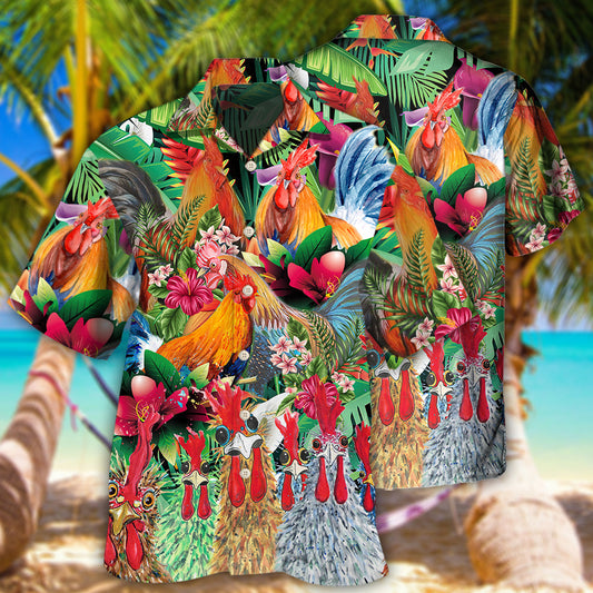 Chicken Tropical Floral Pattern – Hawaiian Shirt