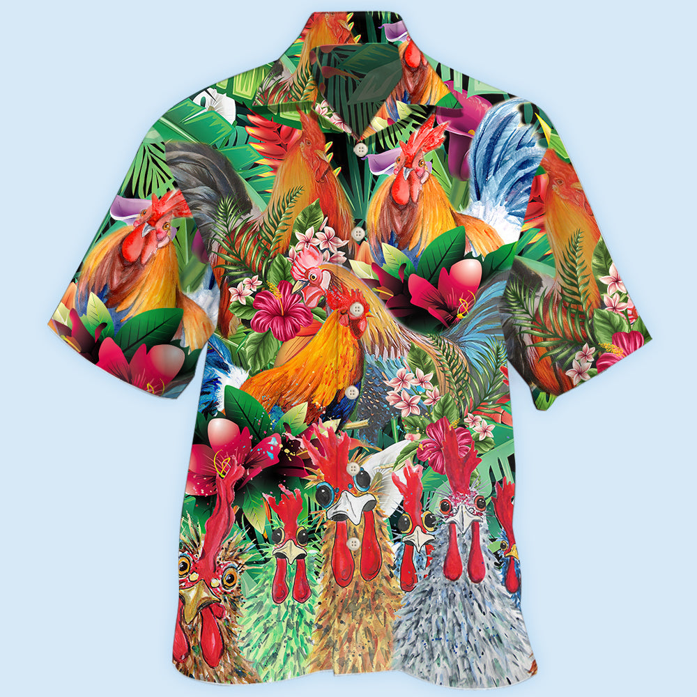 Chicken Tropical Floral Pattern – Hawaiian Shirt