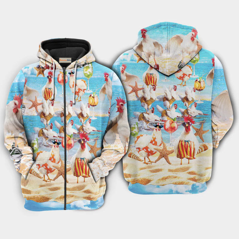Chickens On The Beach Funny Art – 3D Hoodie