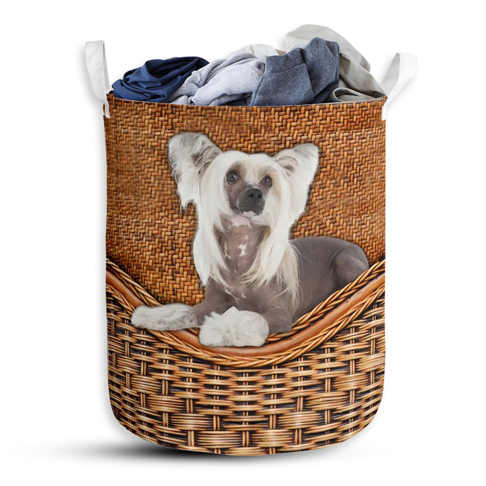 S: 17.72”x13.78” (45x35 cm) Chinese Crested Dog Rattan Teaxture - Laundry basket - Owls Matrix LTD