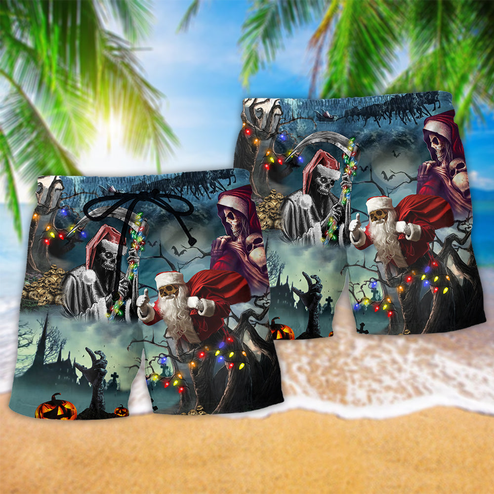 Christmas Santa Skull Art – Beach Short
