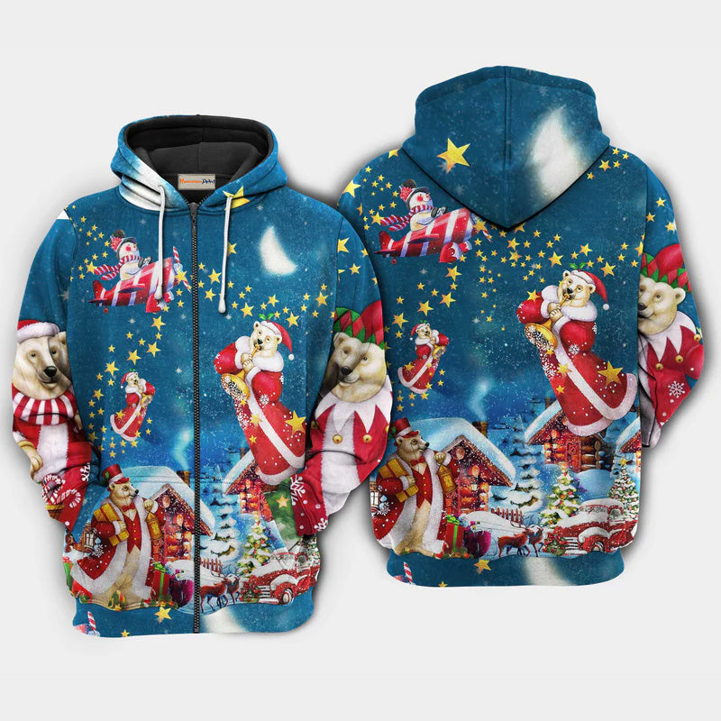 Christmas Bear Santa Holiday Art – 3D Hoodie