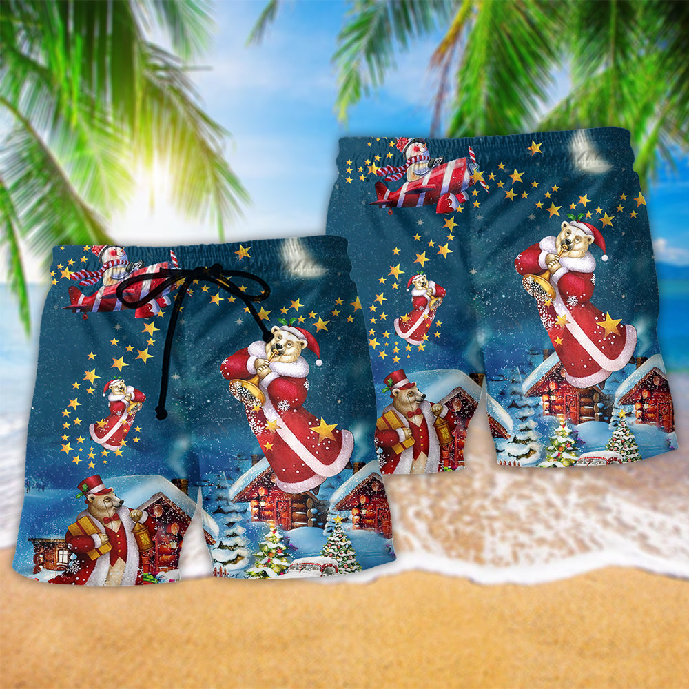 Christmas Bear Happy Santa - Beach Short