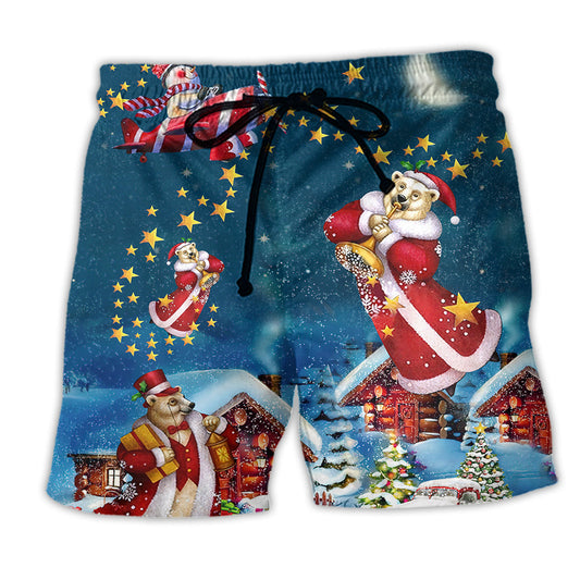 Christmas Bear Happy Santa - Beach Short