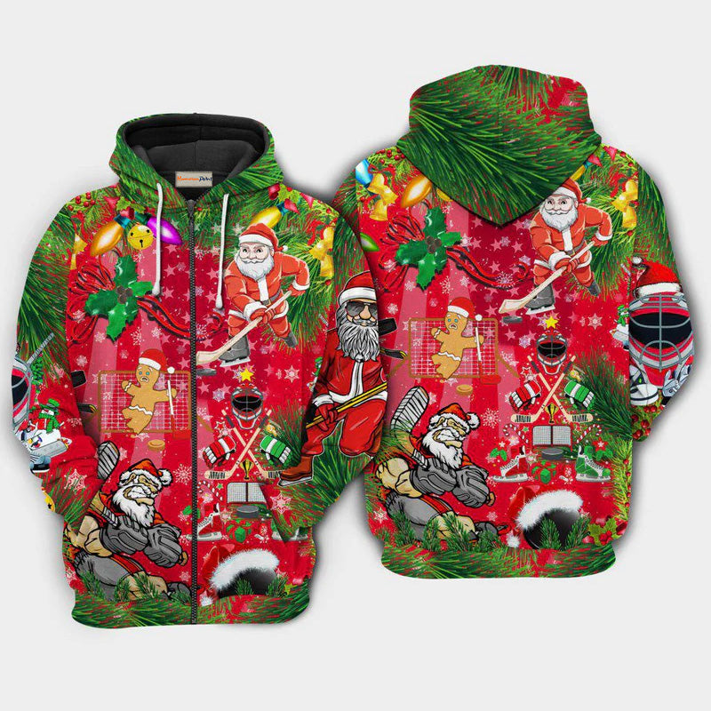 Christmas Come On Play Hockey Art – 3D Hoodie