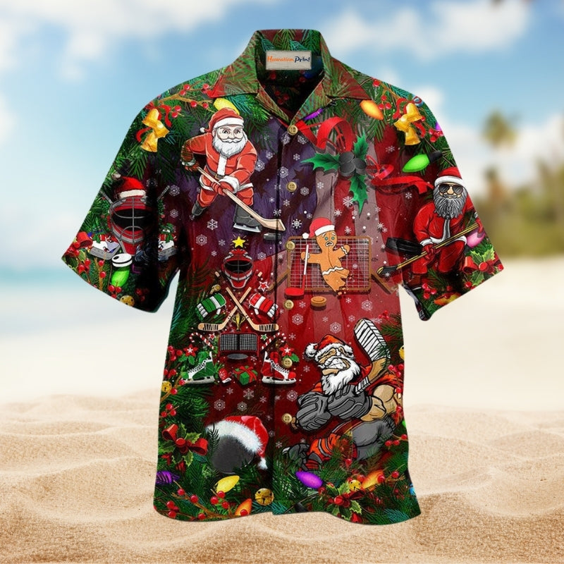 Christmas Come On Play Hockey With Santa Claus And Reindeer Limited Edition – Hawaiian Shirt