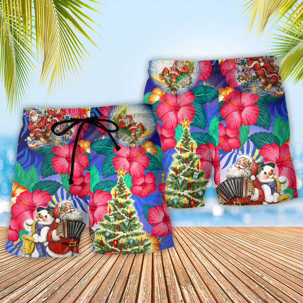 Tropical Christmas Flowers Santa Art – Beach Short