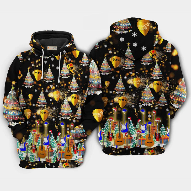Christmas Guitar Makes Me Happy Art – 3D Hoodie