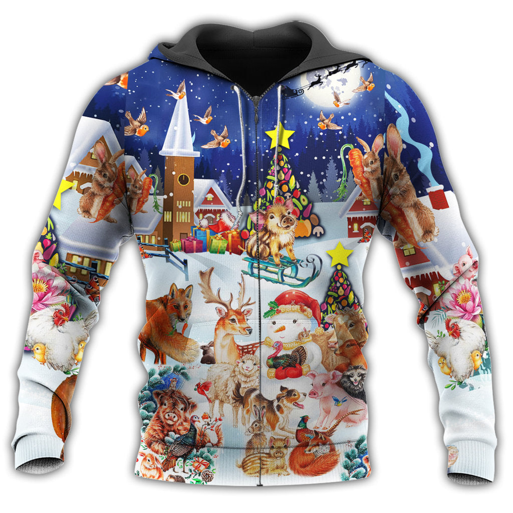 Christmas Happy Animals Night - 3D Hoodie
