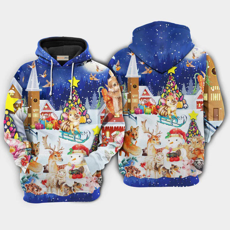 Christmas Happy Animals Holiday Art – 3D Hoodie