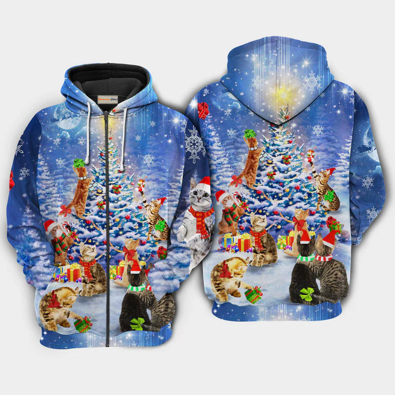 Christmas Love Cats Holiday Art – 3D Hoodie
