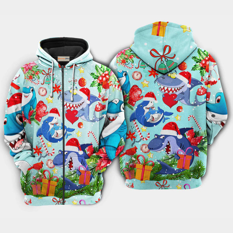 Christmas Love Sharks Holiday Art – 3D Hoodie