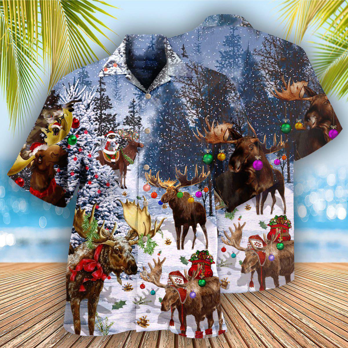 Merry Christmas Moose Art – Hawaiian Shirt