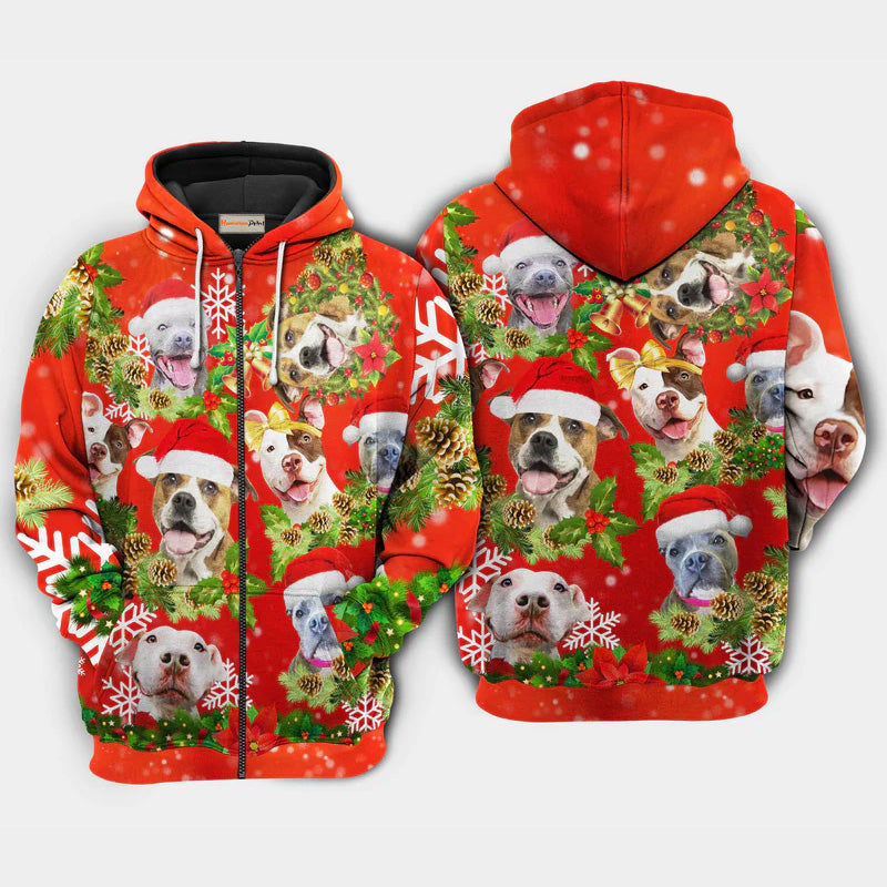 Christmas Pitbulls Are My Family Quote Art – 3D Hoodie