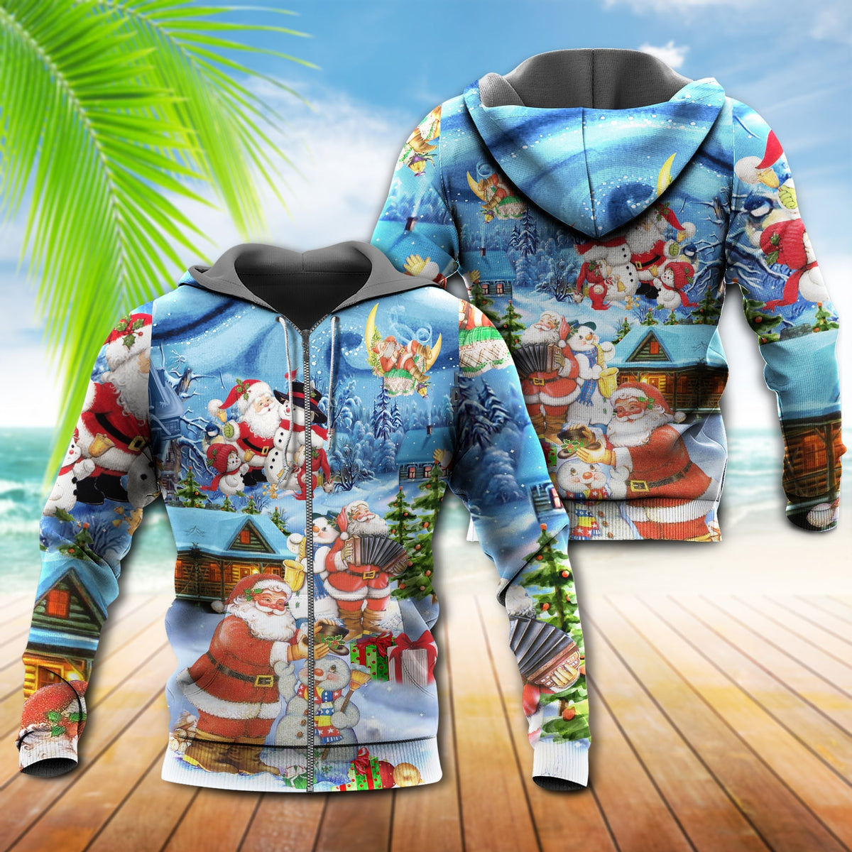 Christmas Santa And Snowman Best Friends Art – 3D Hoodie