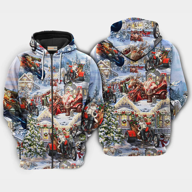 Christmas Santa Biker Holiday Art – 3D Hoodie