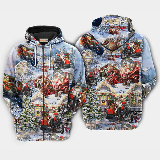 Christmas Santa Biker Holiday Art – 3D Hoodie