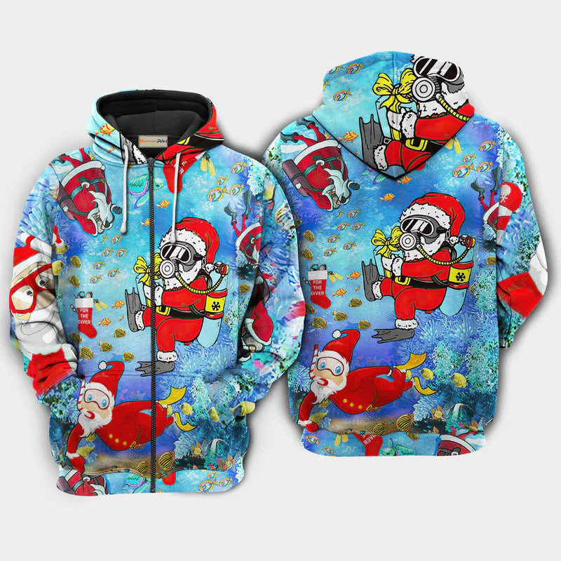 Christmas Santa Diving Holiday Art – 3D Hoodie