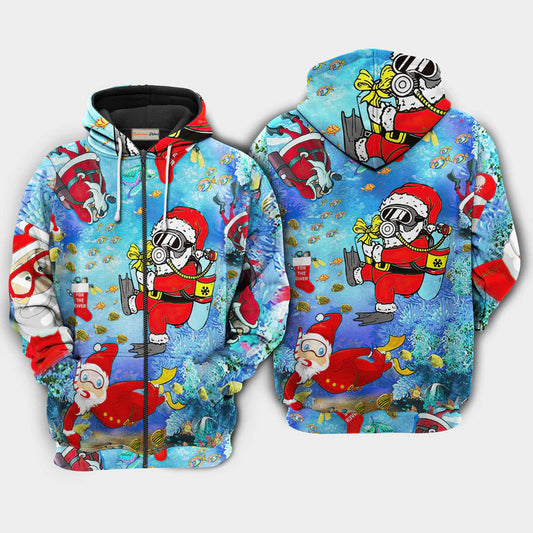 Christmas Santa Diving Holiday Art – 3D Hoodie