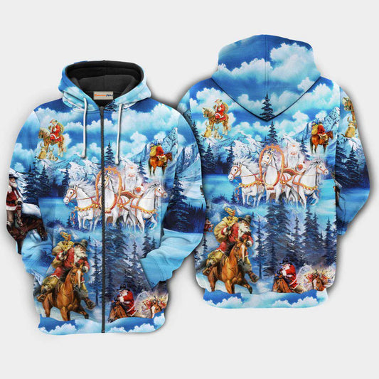 Christmas Santa Loves Horses Holiday Art – 3D Hoodie
