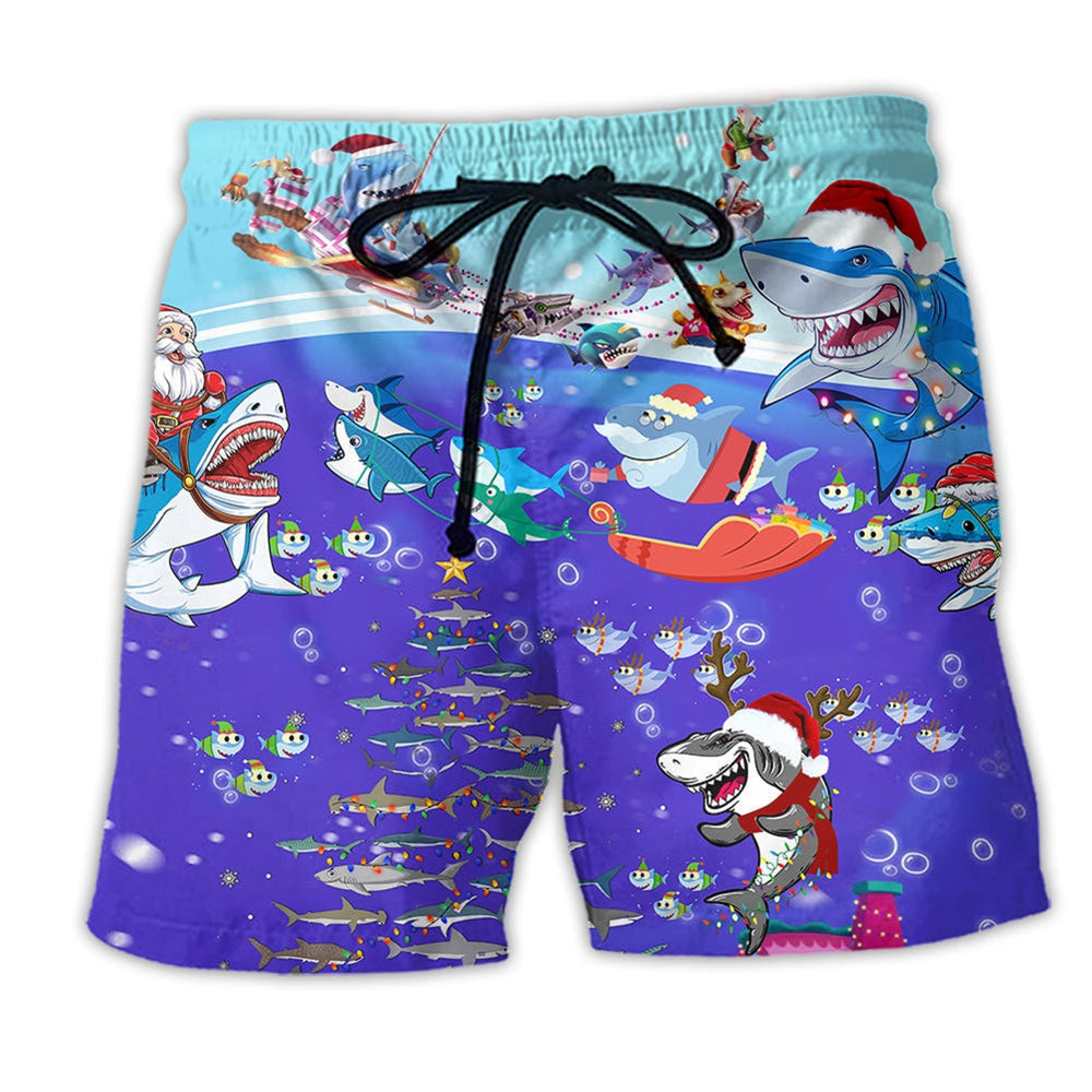 Christmas Santa Shark Rocket Gifts - Beach Short