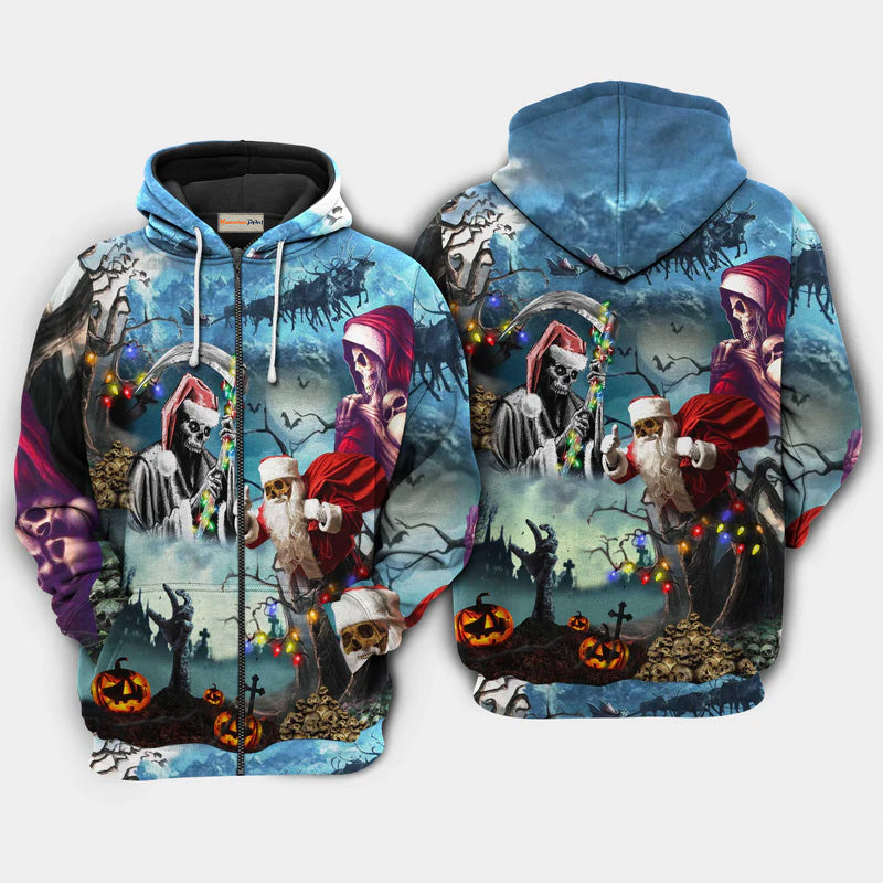 Christmas Santa Skull Holiday Art – 3D Hoodie
