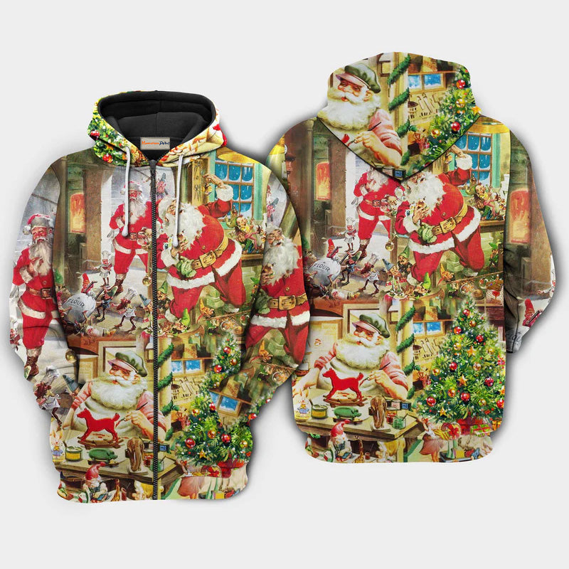 Christmas Santa Toy Workshop Holiday Art – 3D Hoodie
