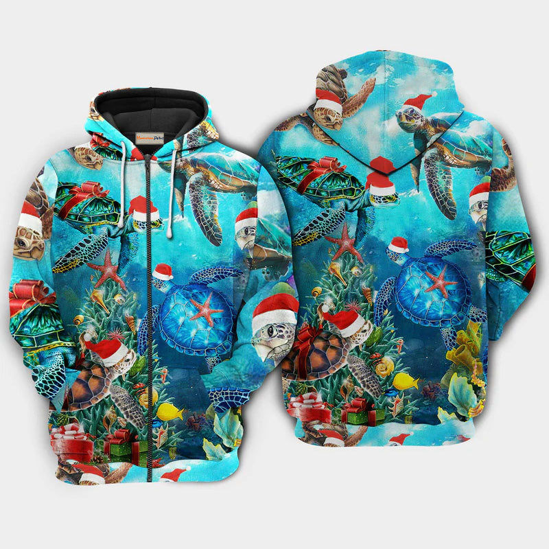 Christmas Santa Turtle Ocean Holiday Art – 3D Hoodie