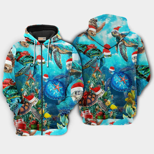 Christmas Santa Turtle Ocean Holiday Art – 3D Hoodie