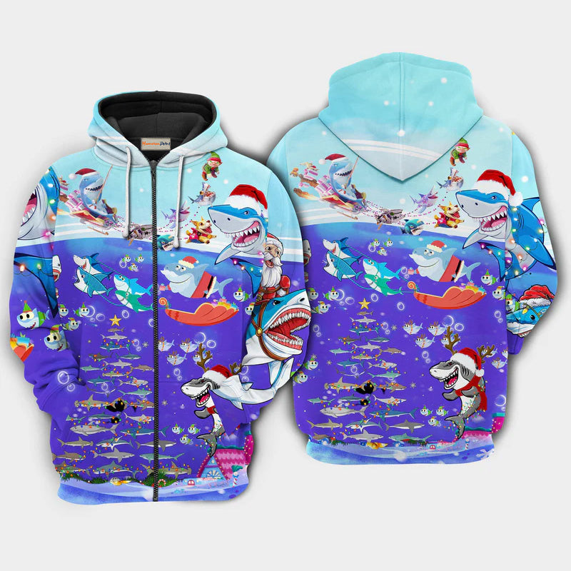 Christmas Shark Brings Gifts Ocean Art – 3D Hoodie