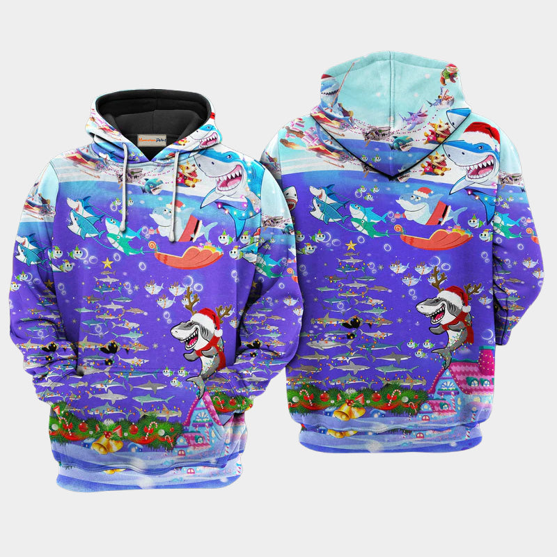 Christmas Shark Rocket Gifts Ocean Art – 3D Hoodie
