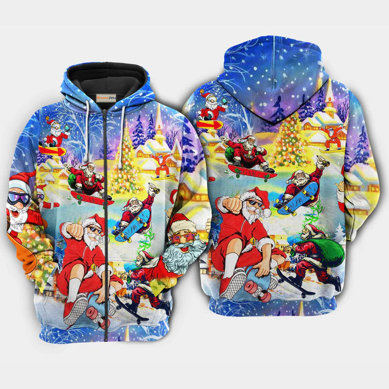Christmas Skateboard Holiday Art – 3D Hoodie
