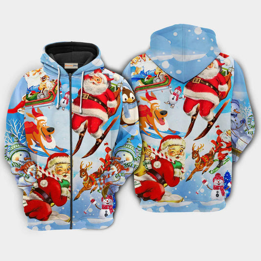 Christmas Skiing Santa Holiday Art – 3D Hoodie
