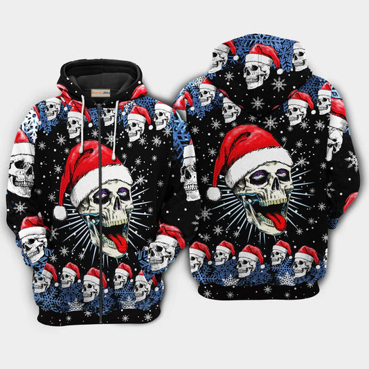 Christmas Skull Naughty List Holiday Art – 3D Hoodie