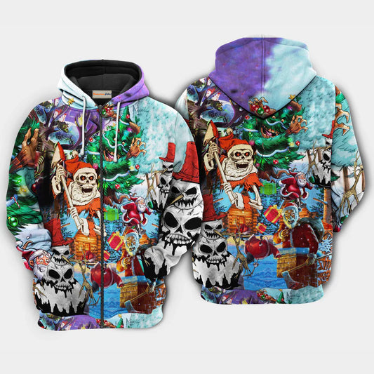 Christmas Skull Scary Holiday Art – 3D Hoodie