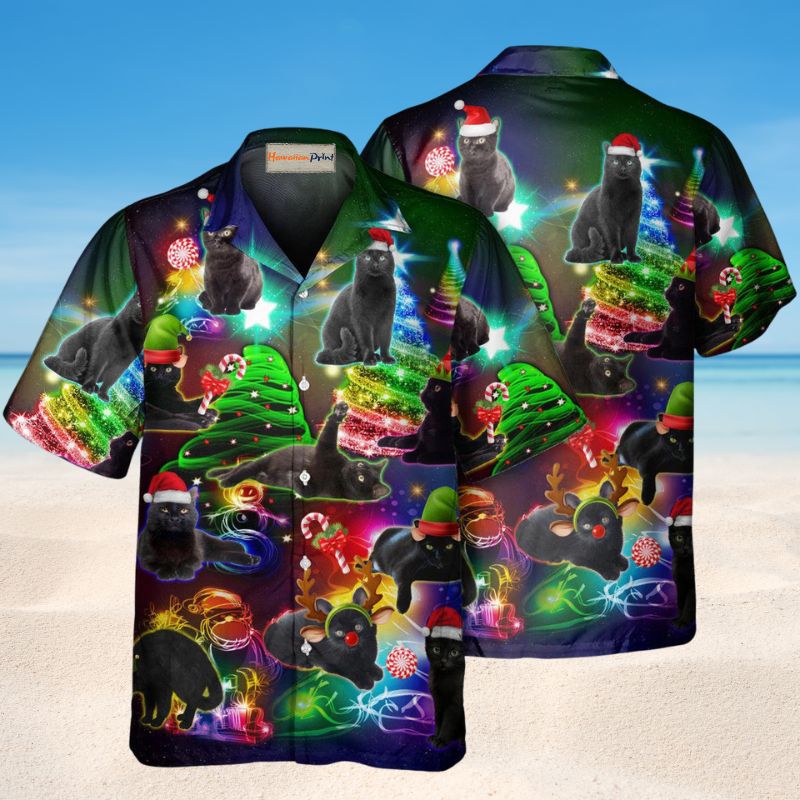 Christmas Tree Black Cat Style – Hawaiian Shirt