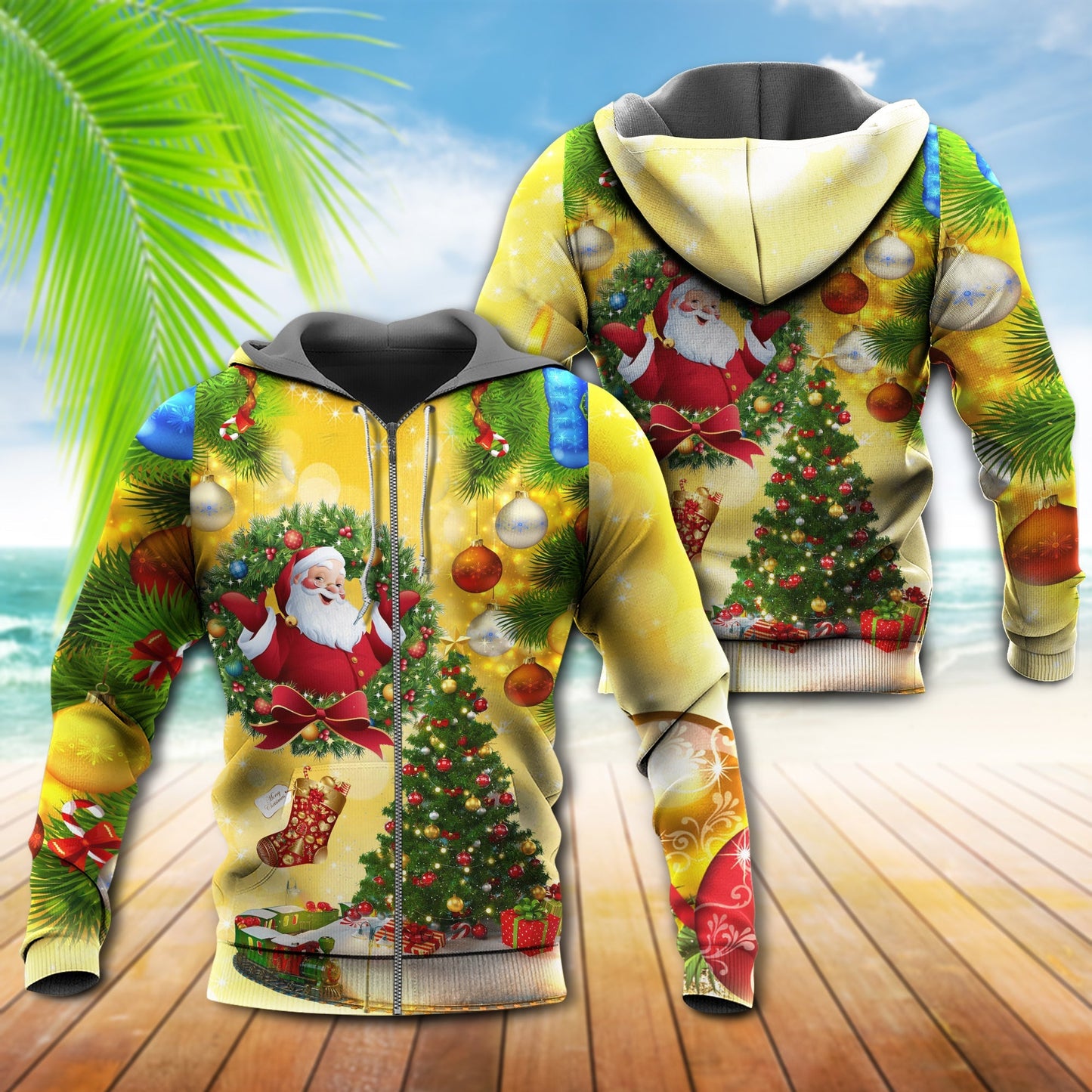 Yellow Santa Christmas Tree - 3D Hoodie