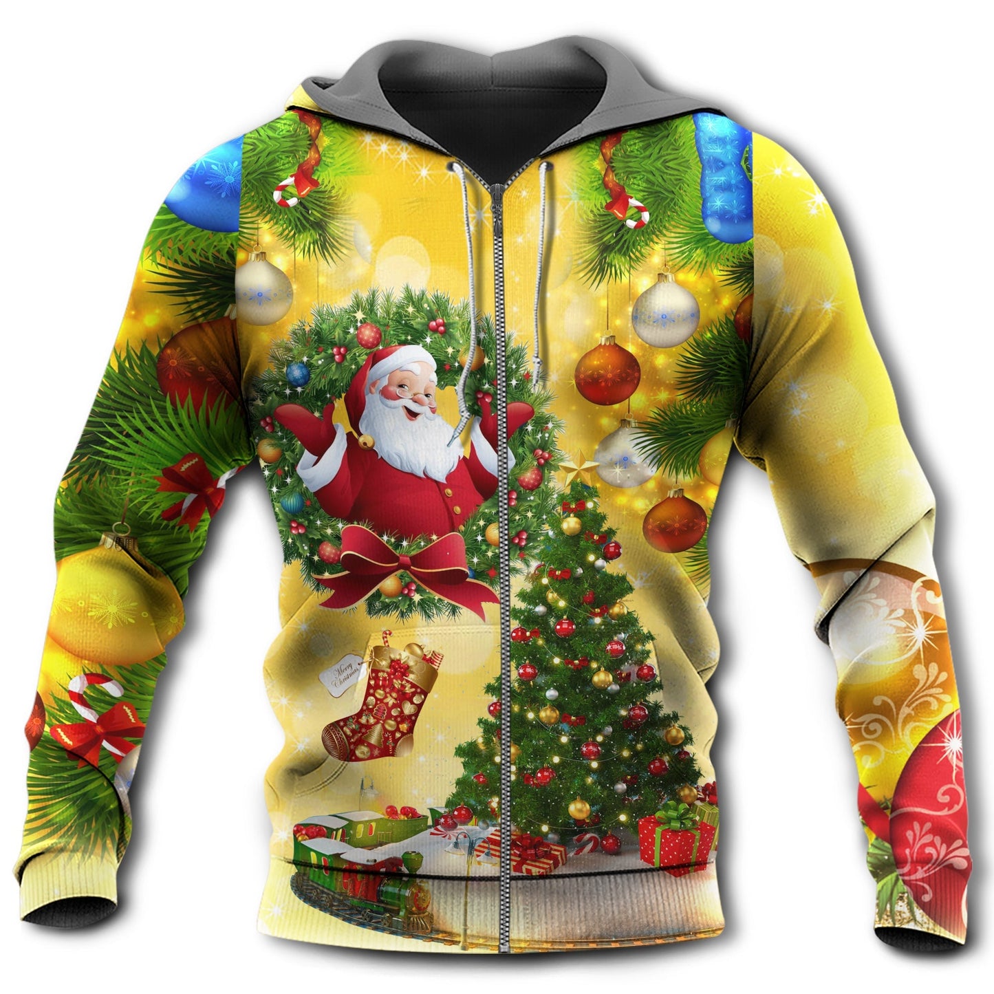 Yellow Santa Christmas Tree - 3D Hoodie