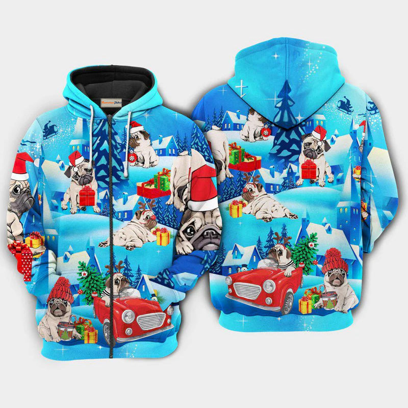 Christmas With My Pug Holiday Art – 3D Hoodie