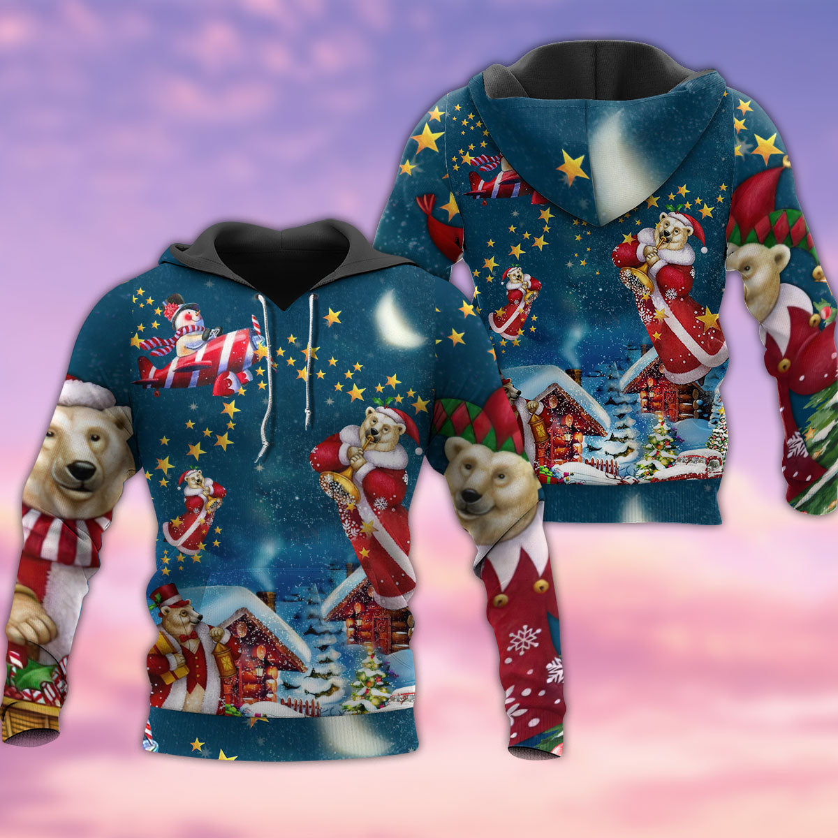 Christmas Bear Santa Bright - 3D Hoodie3