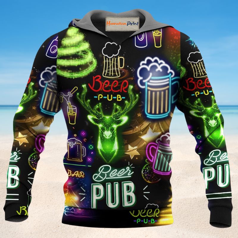 Christmas Beer Neon Art - 3D Hoodie