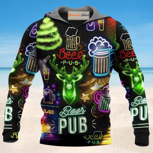 Christmas Beer Neon Art - 3D Hoodie